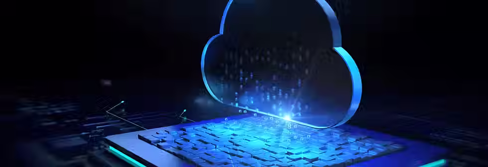 A computer chip with an animated cloud above it, indicative of cloud computing