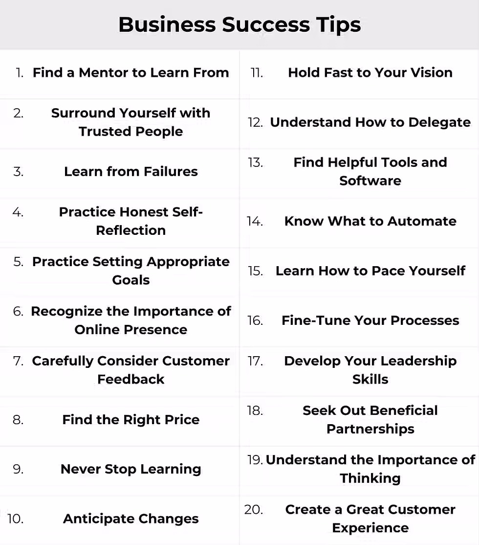 A list of business success tips