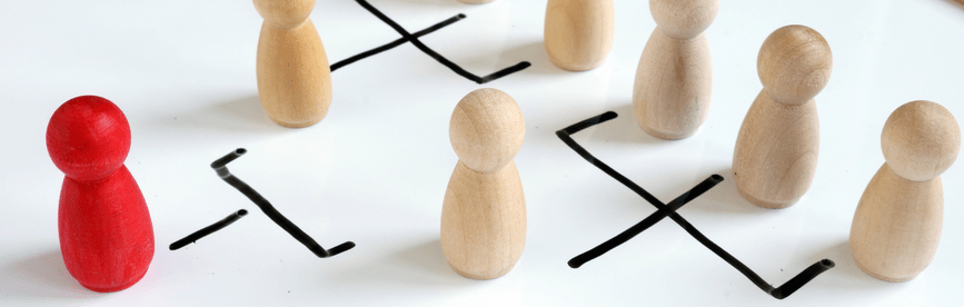 A simple organizational structure chart using small wooden pegs