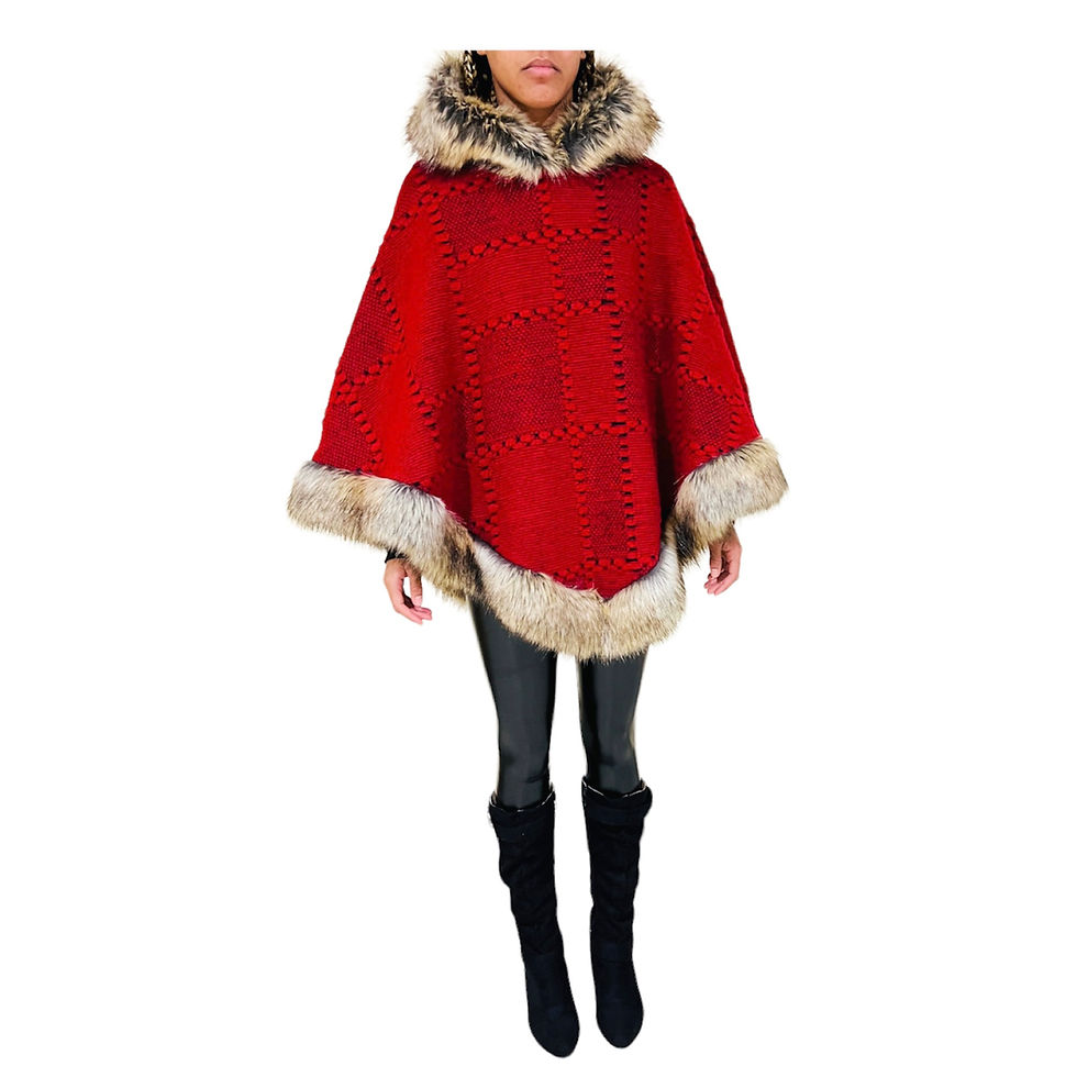 Miniature : Poncho Femme à capuche avec fourrure synthétique 