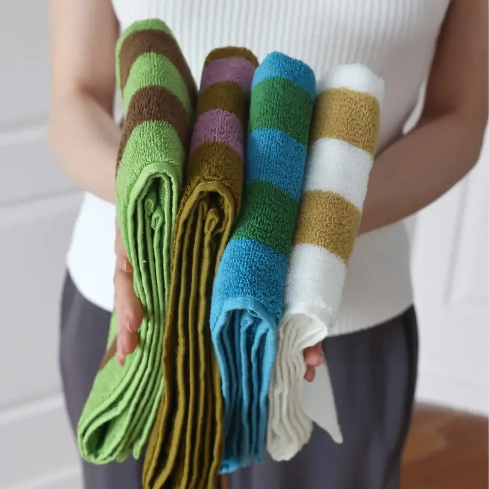Miniatura: Retro Striped Pure Cotton Beach Bath Towel Absorbent Bathroom Towel Home Hotel