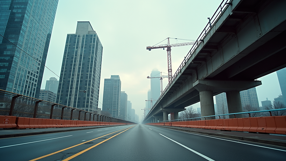 Eye-level view of a modern urban bridge under construction