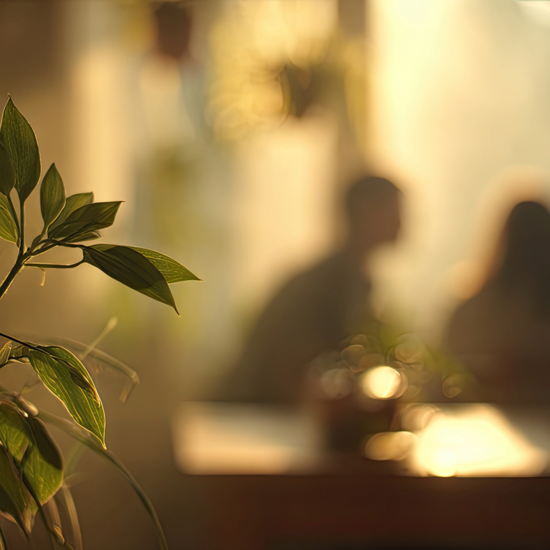 two people talk in the distance