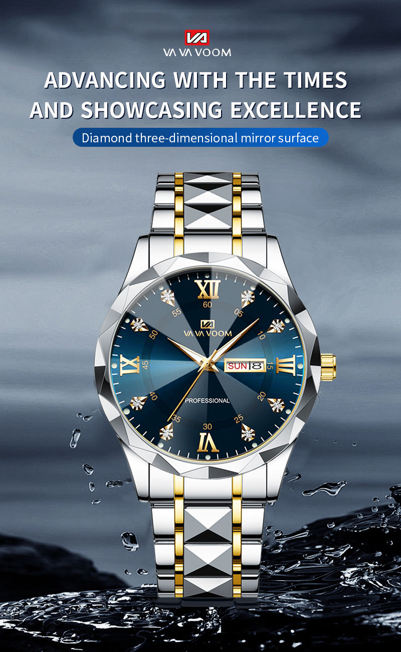 Thumbnail: Men Watch Water Diamond Luxury Night Glow Double Calendar Quartz Movement 41mm B