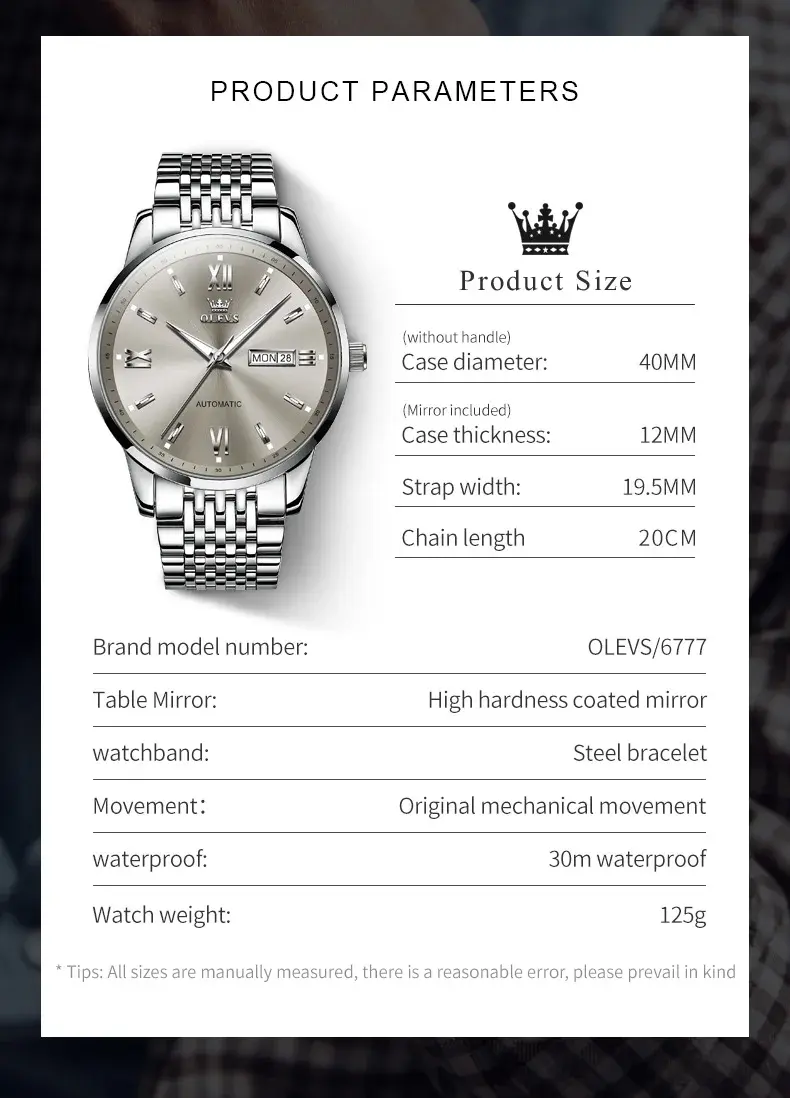 Thumbnail: OLEVS Business Automatic Mechanical Watches Mens Top Brand Luxury Wristwatch 3Ba