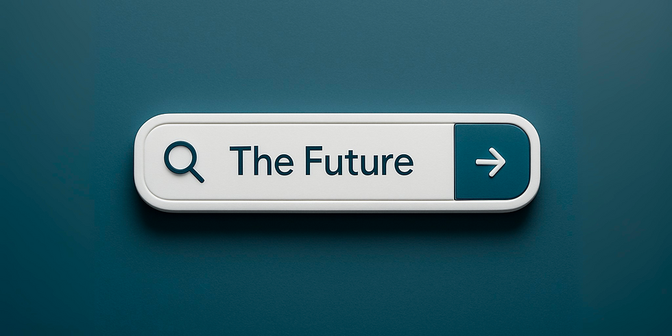 Search bar graphic with the words “The Future,” symbolising the shift from traditional search engines to AI-driven answers.