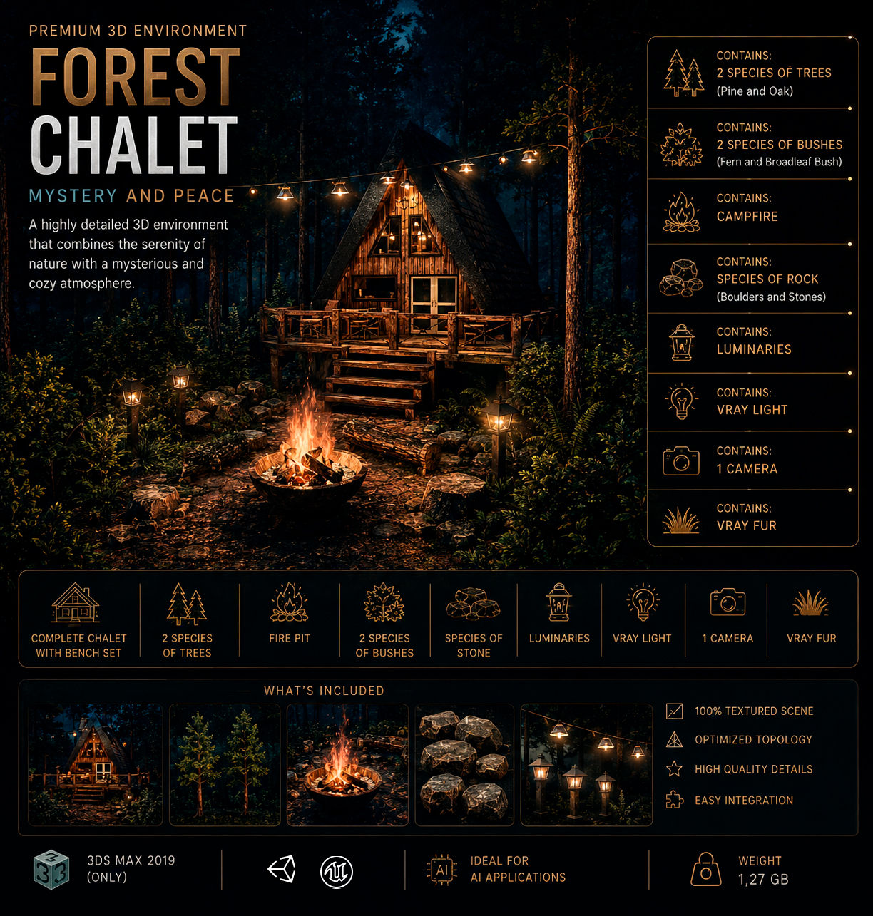 Cozy Woodland Cabin: Complete 3D Textured Scene
