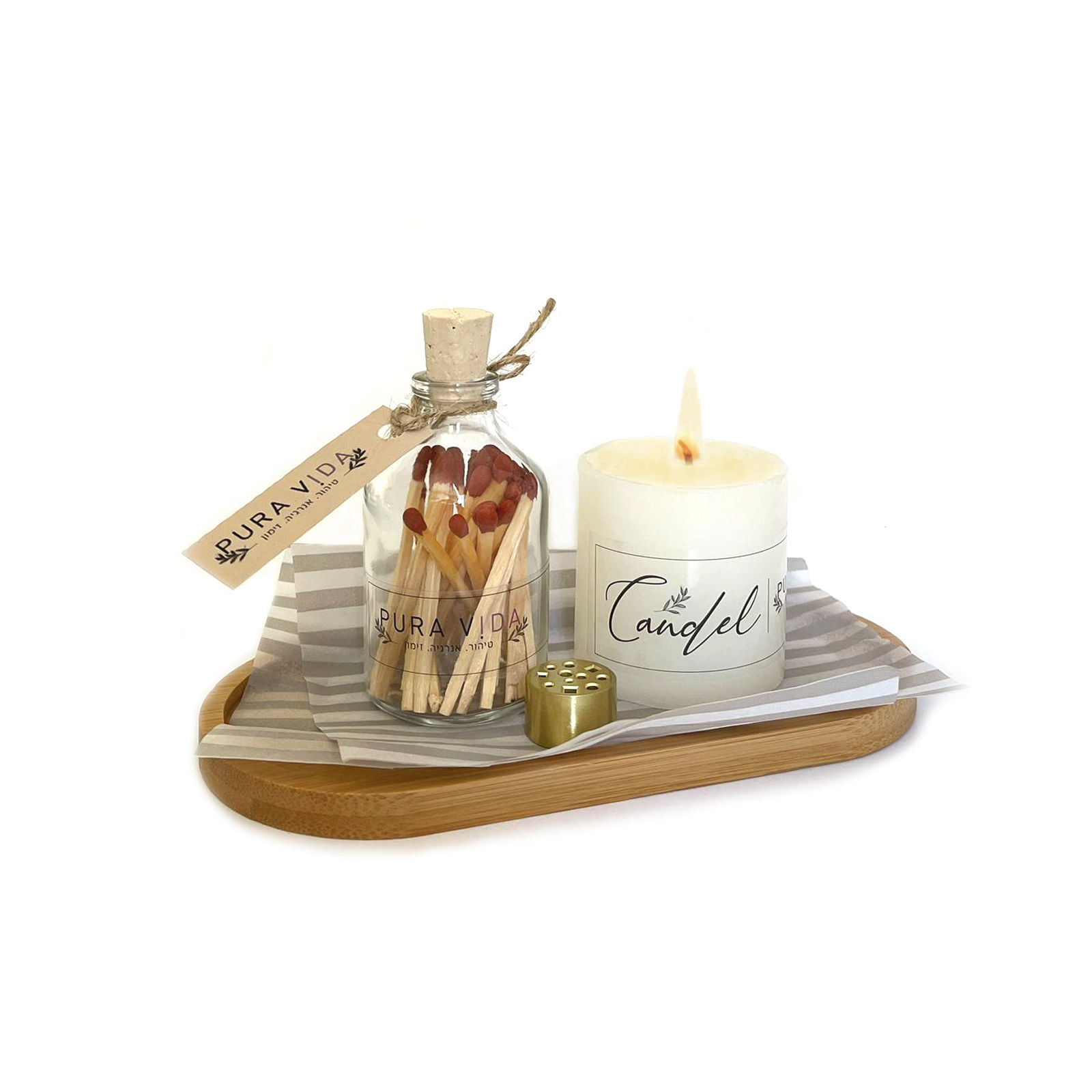 מגש מעוצב, נר רייחני, בקבוקון גפרורים מעמעד לקטורת studio A+D | Adi Eini עדי עיני