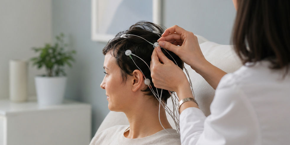 Alvásmegvonásos EEG vizsgálat elektródák felhelyezésével.