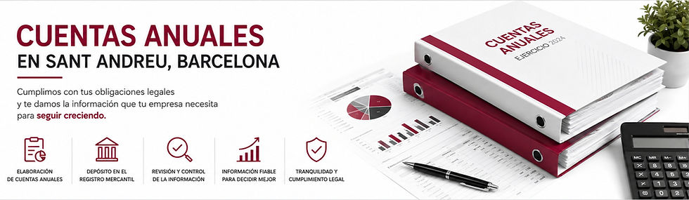Asesoría especializada en la elaboración, revisión y presentación de cuentas anuales para sociedades en Sant Andreu (Barcelona). Servicio profesional para SL, SLU y SA.