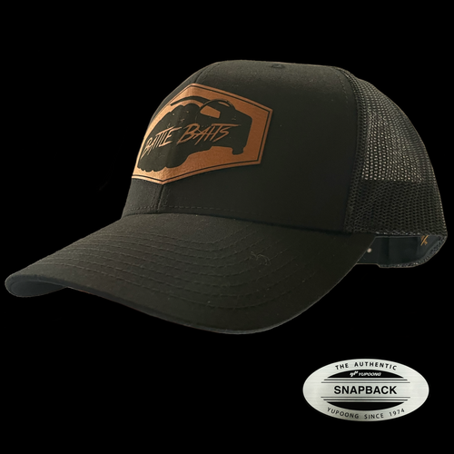 Battle Baits Leather Patch Hat Solid Black / Black Back) Battle Baits