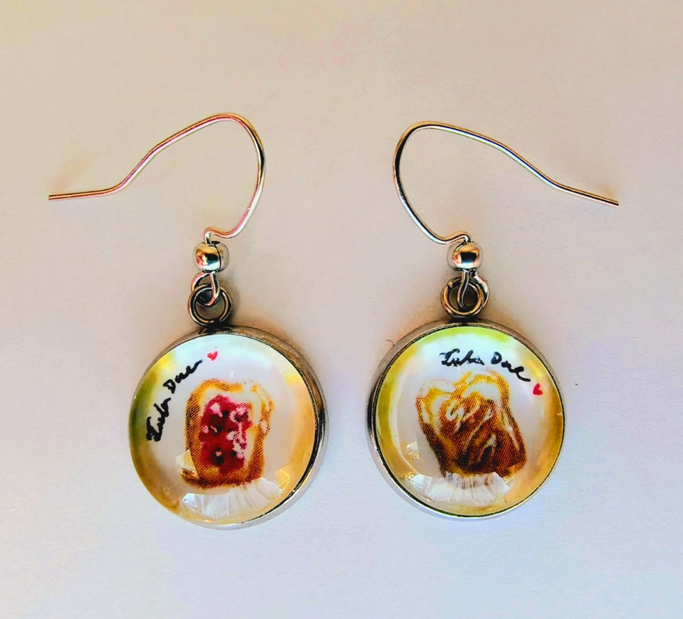 'Jelly Toast' & 'Peanut Butter Toast' jewelry art pair placed in circle pendant earrings - art the size of a penny