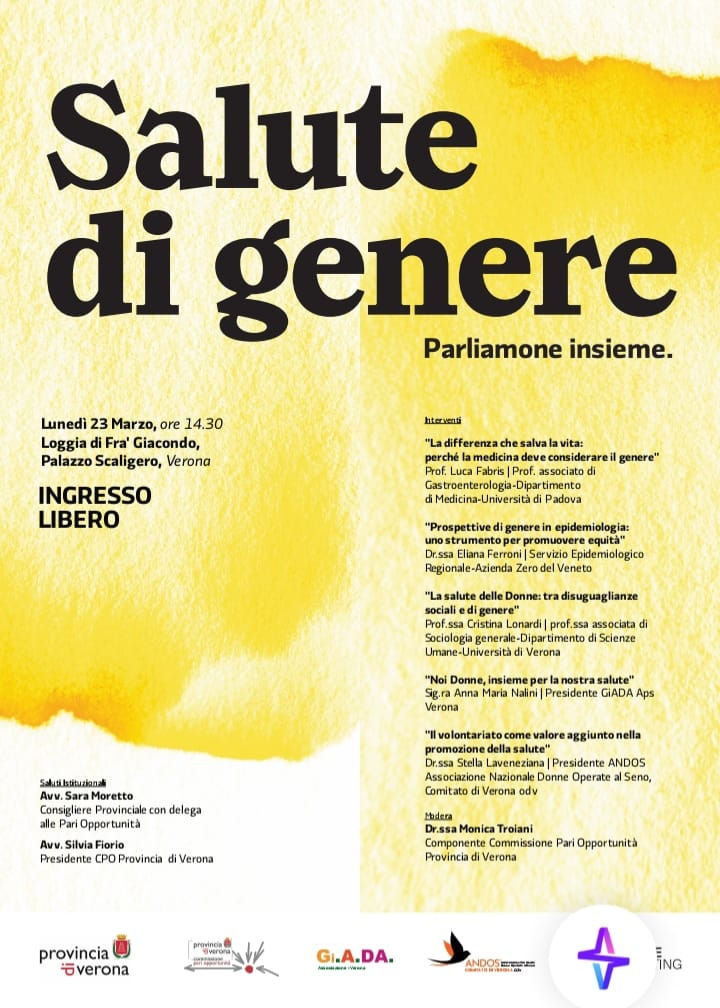 Lunedì 23.03.2026, ore 14.30 presso Loggia di Frà Giacondo, Palazzo Scaligero, Verona: Salute di Genere. Parliamone Insieme