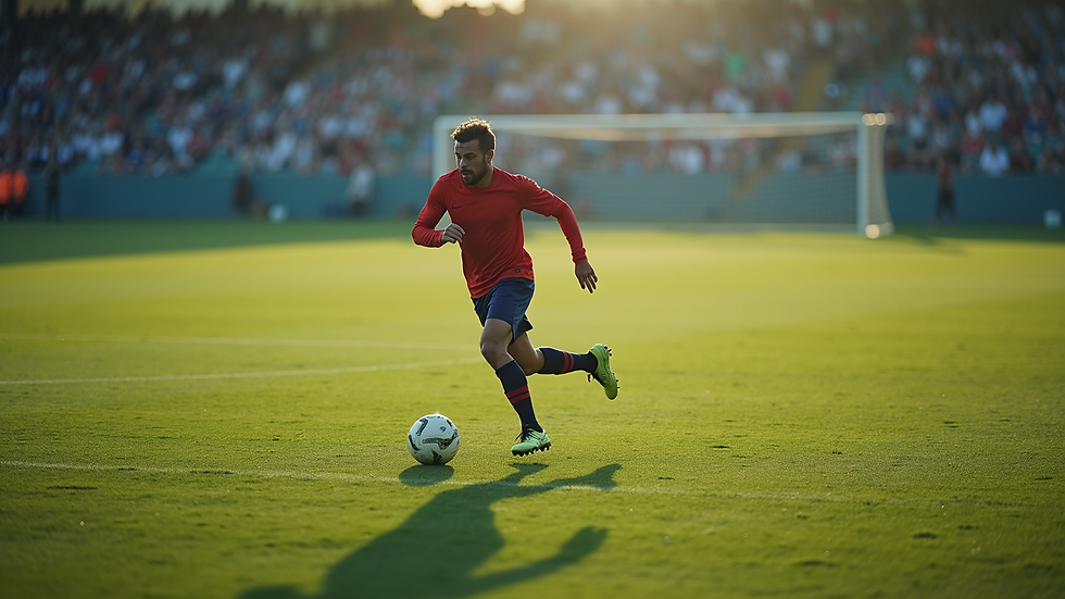 High angle view of a football player performing shuttle runs on a marked pitch
