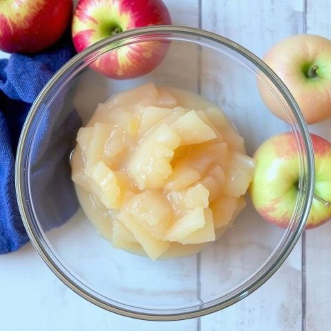 chunky applesauce - manufactures add ascorbic acid (vitamin C) to reduce browning. Lemon works too.
