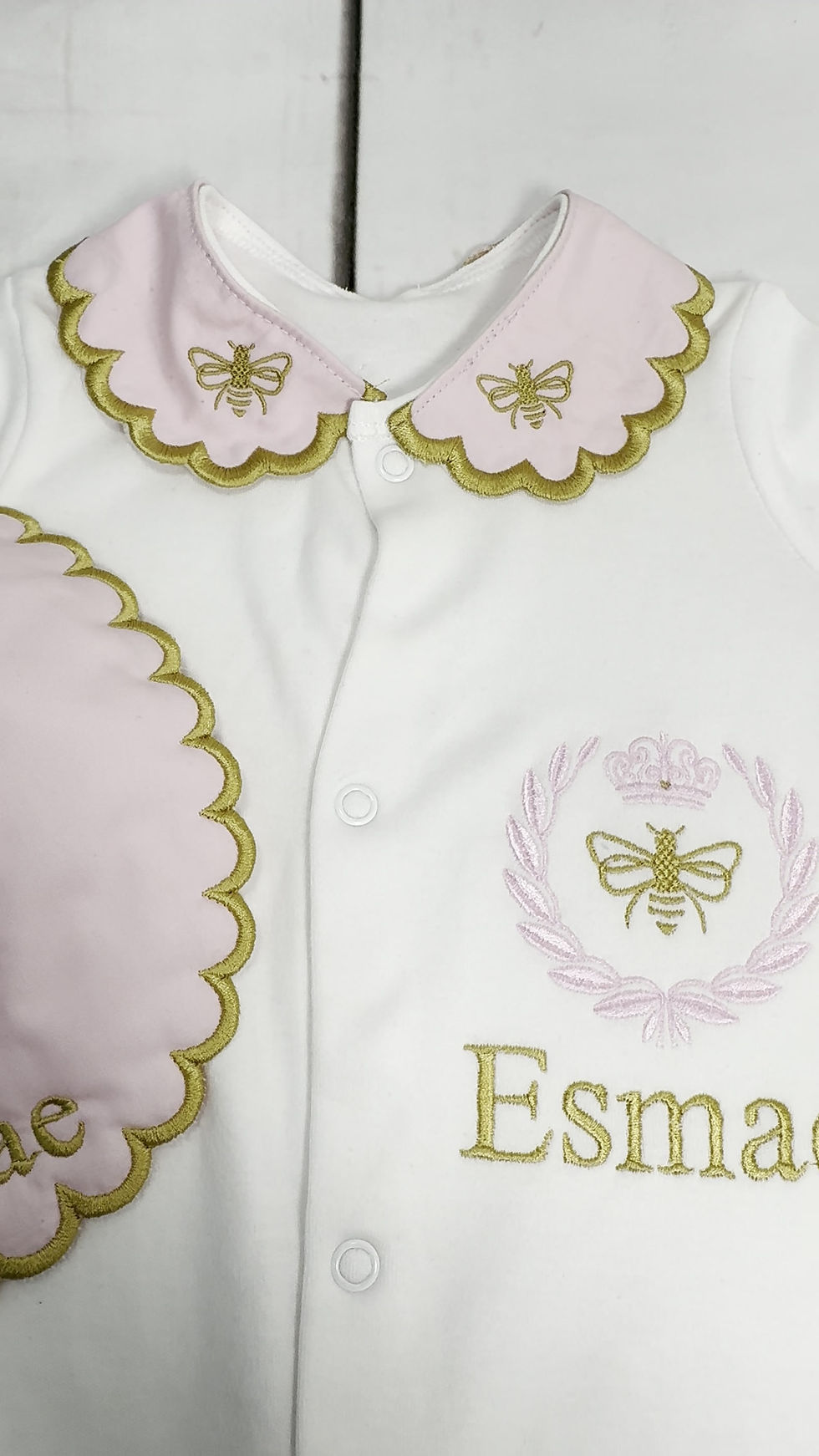Thumbnail: Bee Crest Personalised Sleep Suit & Bib Set