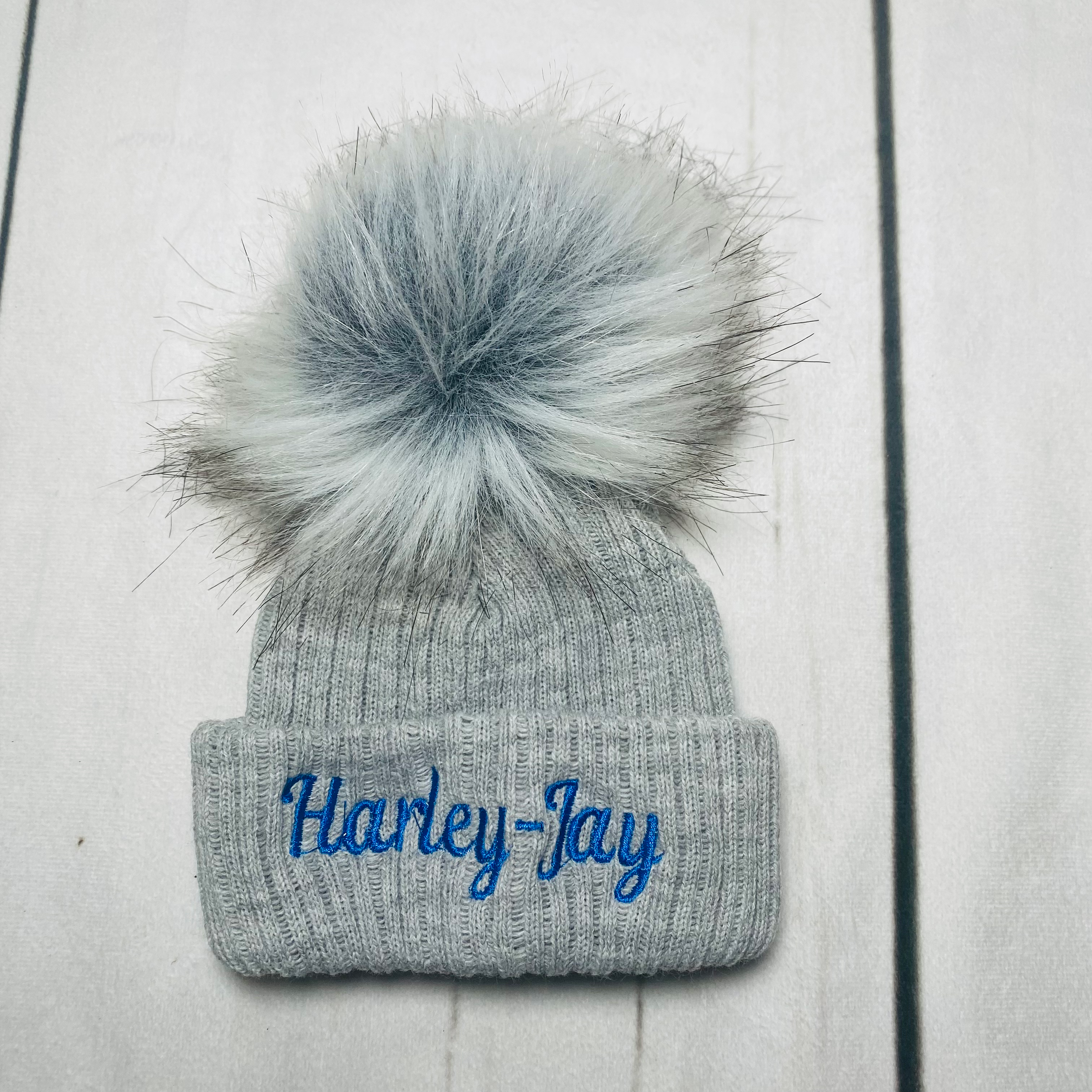 Grey faux fur hat