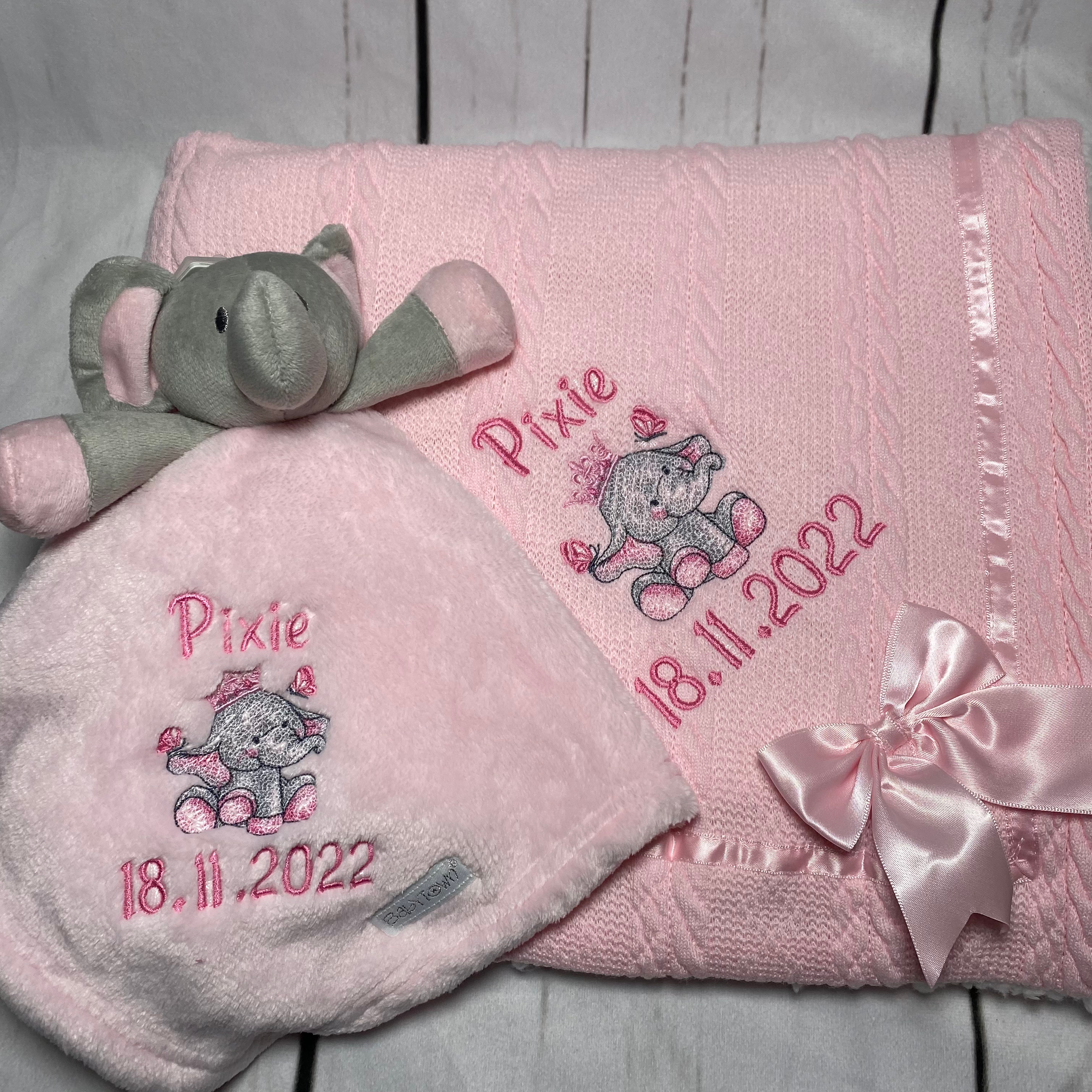 Chevron knit and satin bow personalised blanket.