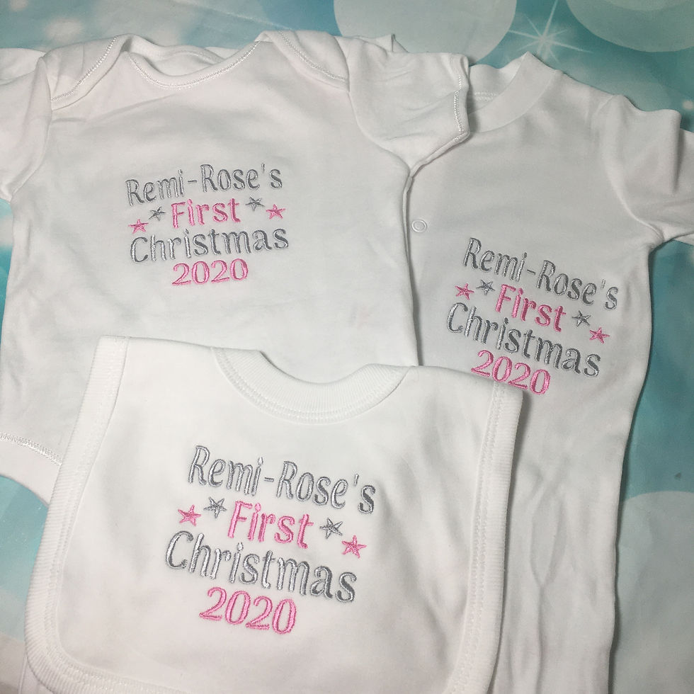 Thumbnail: first christmas baby set, baby grow, vest and bib