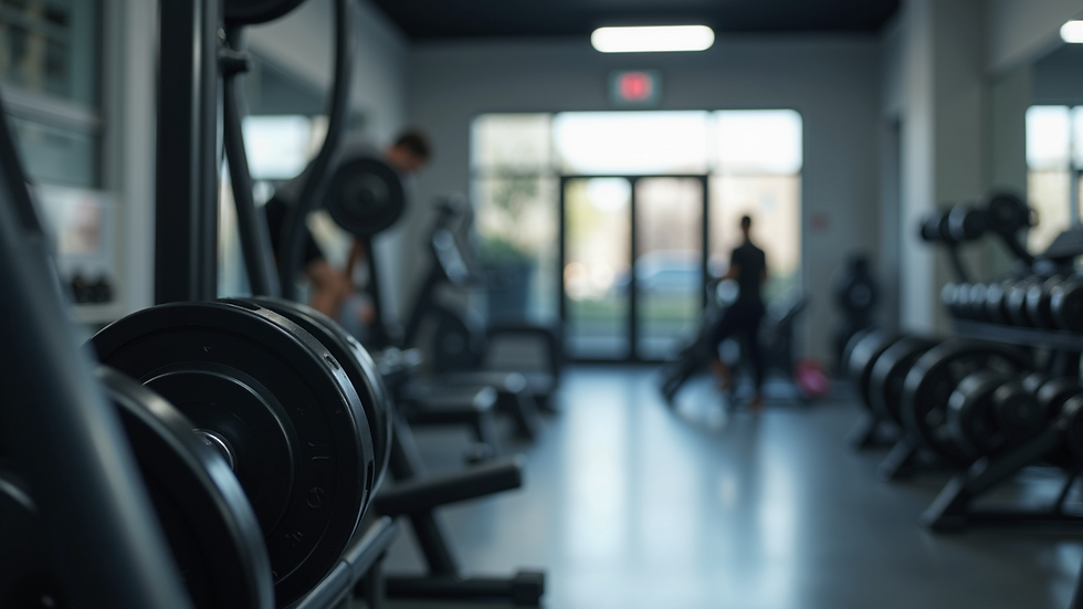 Close-up view of fitness equipment arranged in a modern gym