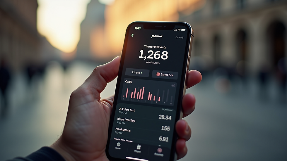 Eye-level view of a smartphone displaying a fitness app interface