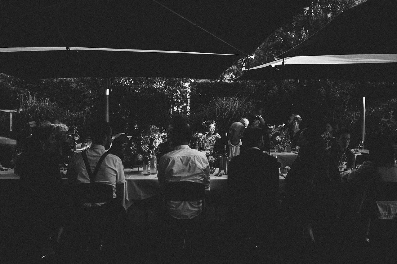 a black and white photo of a wedding dinner at dignita hoftuin
