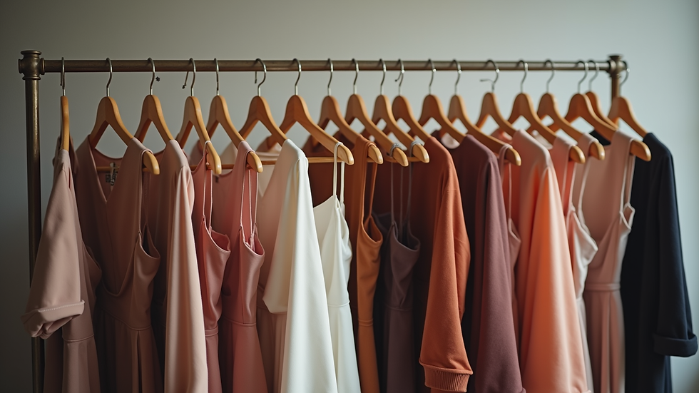 Eye-level view of a clothing rack displaying a variety of modest dresses