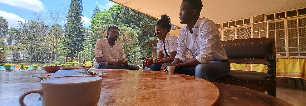 The team is being taught of the different processes coffee cherries go through before getting to the final product