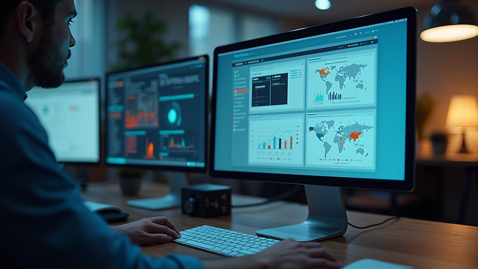 Eye-level view of a modern workspace with automation tools displayed on a computer screen