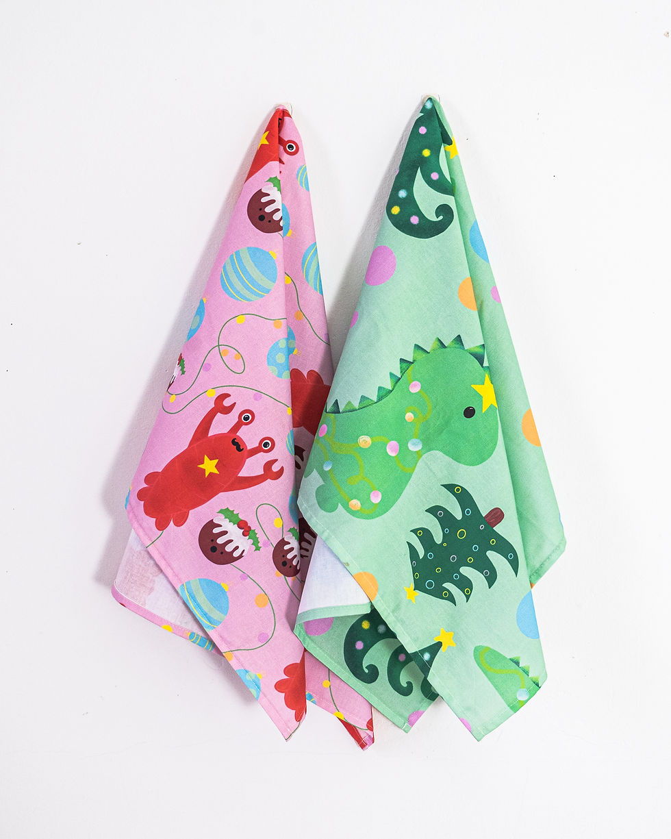 Thumbnail: Dinosaur Christmas tea towel