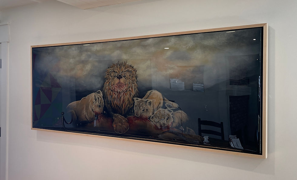 Learn to Hunt, 60"x24" Layered Mixed Media on Wood (Private Commission)