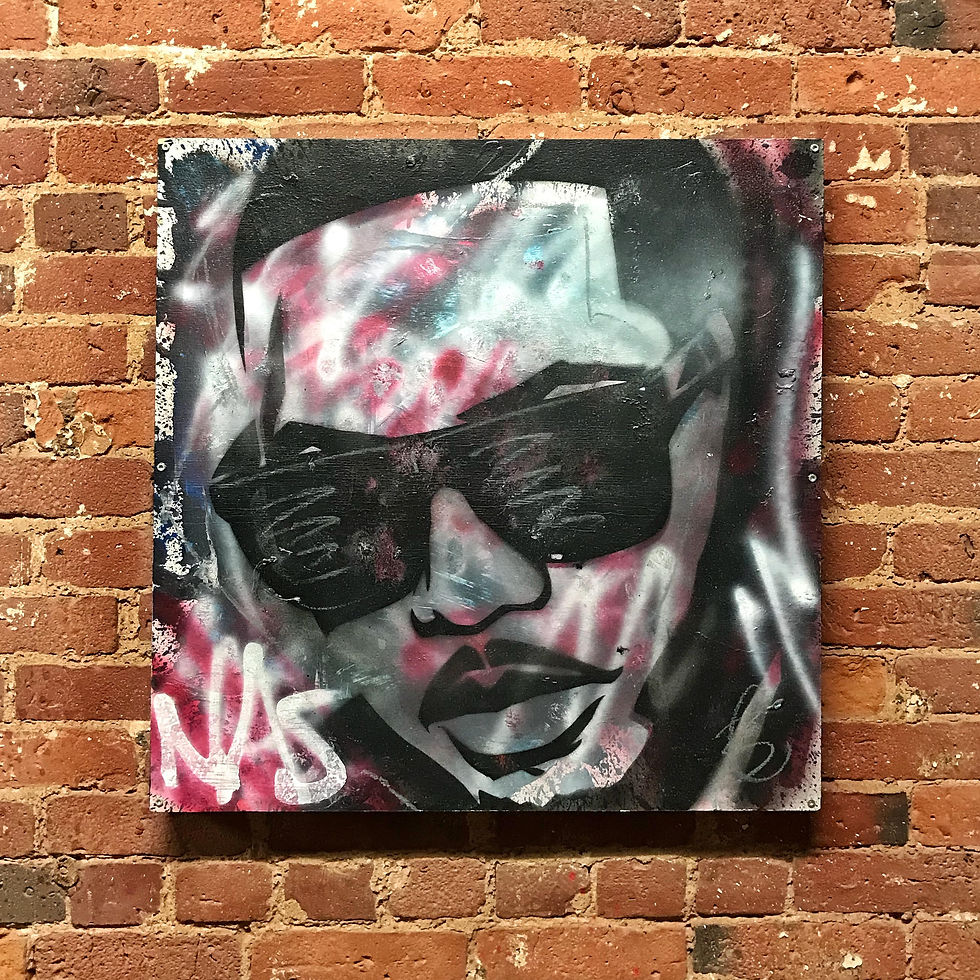 Nas, 24"x24" Mixed Media on Wood (Raptivated Collection- Sold)