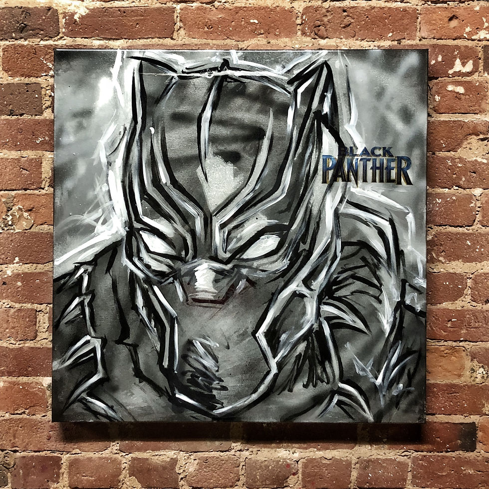 Black Panther, 24"x24" Layered Mixed Media on Wood (Private Commission)