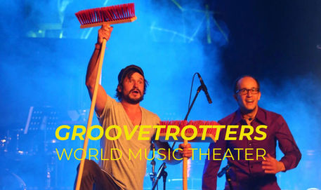 Johannes Bohun from percussion show STOMP with star world percussionist Claudio Spieler at the end of their piece "Buleria por Escobas" during the performance of their show "GROOVETROTTERS" at the Zalec Bumfest Festival.