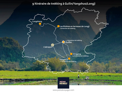 TOP 9 itinéraires de randonnée de Guilin avec la carte
