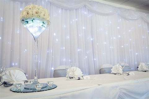 Our starlit twinkle backdrop and draping hire is perfect for your special wedding day. Available to hire in the North West, Cheshire and Lancashire areas