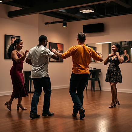 salsa class realistic black people, 4 people plus the instructor in a dance studio.jpg