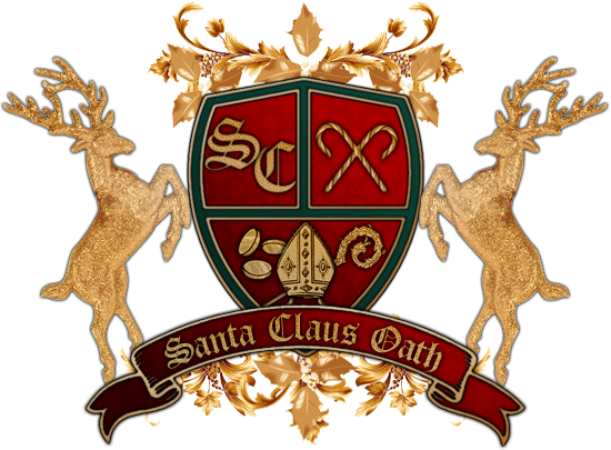 Santa Claus Oath crest with reindeer and miter.
