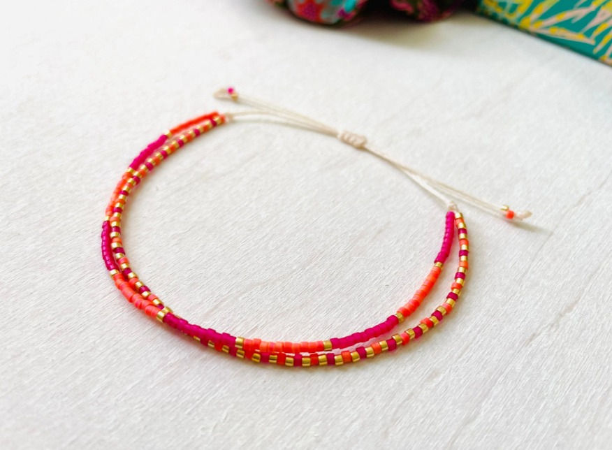 Miniature : Bracelet double Miyuki Framboise Orange