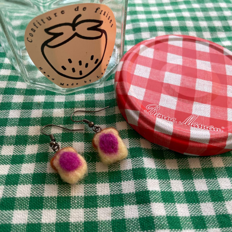Miniature : Tartine confiture boucles d'oreilles laine feutrée