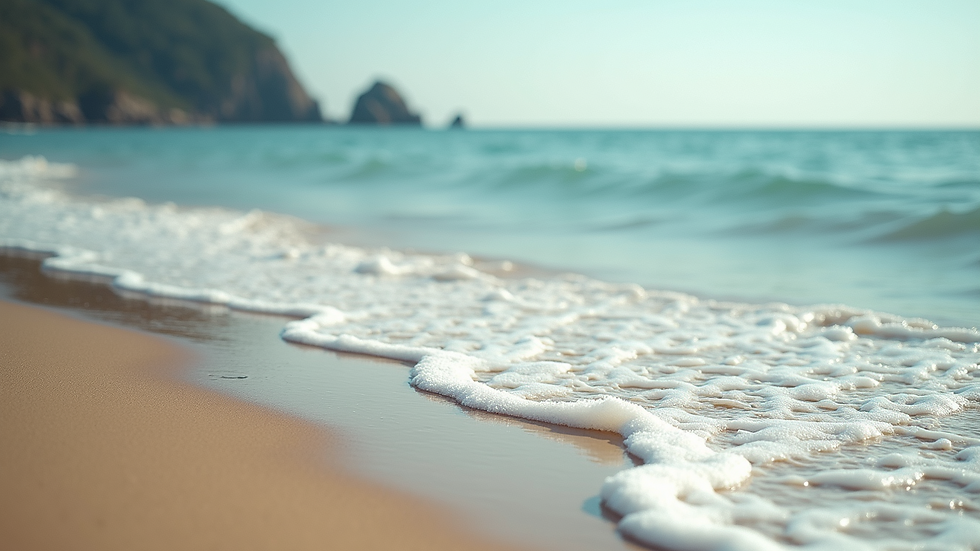 High angle view of a serene beach with gentle waves lapping onto the shore