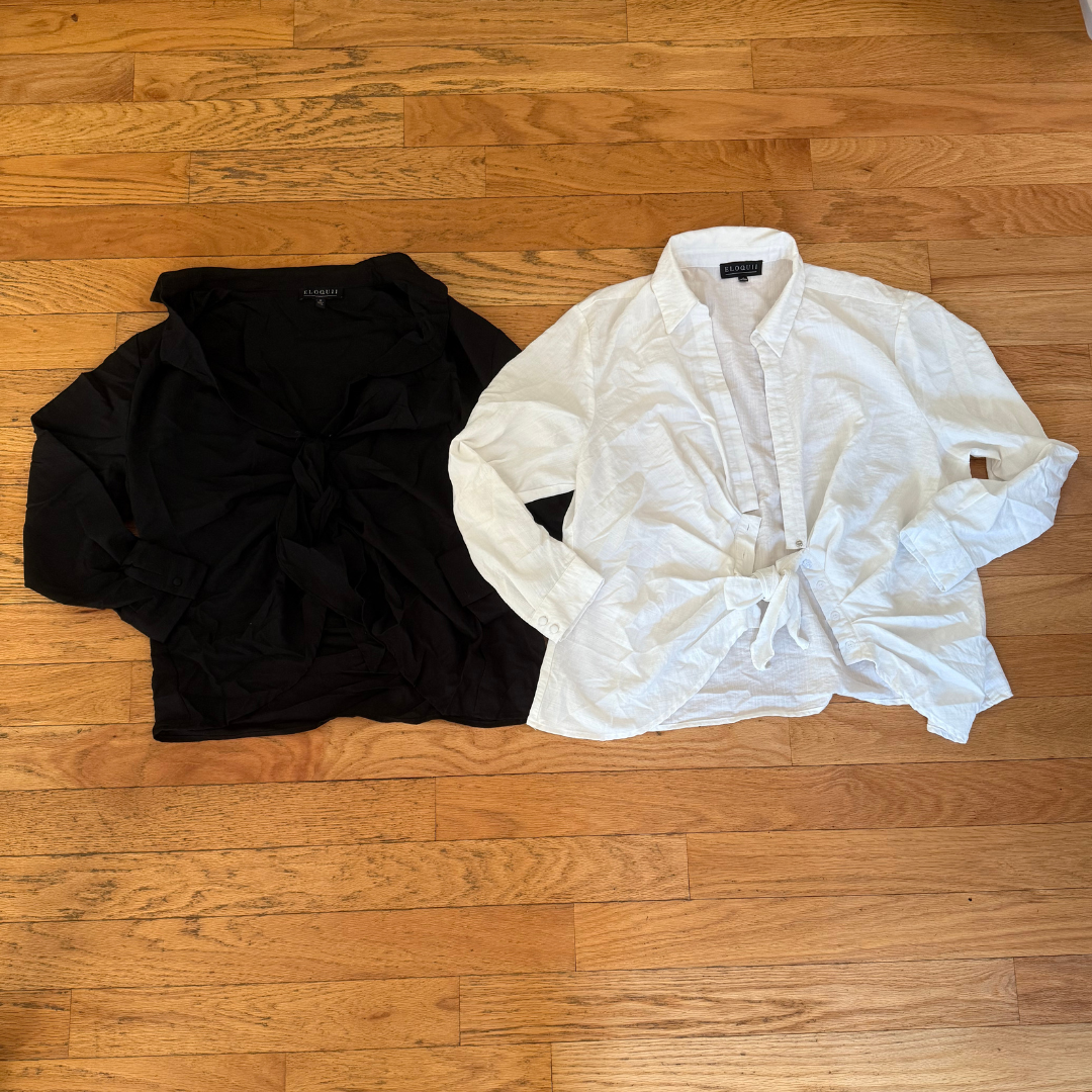 18 Eloqui Black and White Half Button Up Top