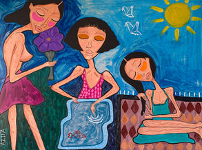 art Dreamers of Summer contemporary art woman flower nude rug painting acrylic canvas free shipping worldwide