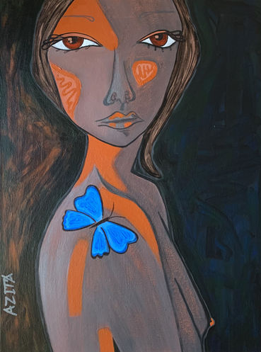 art painting Blue Butterfly portrait woman orange mars yellow contemporary art free shipping worldwide