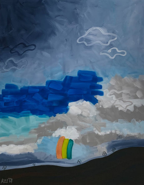 art original painting acrylic Emerging Sky Contemporary art painting acrylic canvas blue rainbow cloud free shipping worldwide