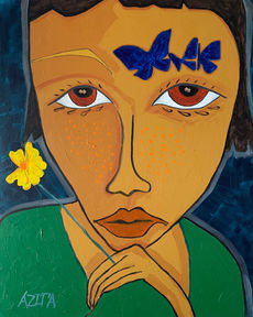 art original painting acrylic The Wait Contemporary art painting acrylic canvas green butterfly flower portrait woman free shipping worldwide