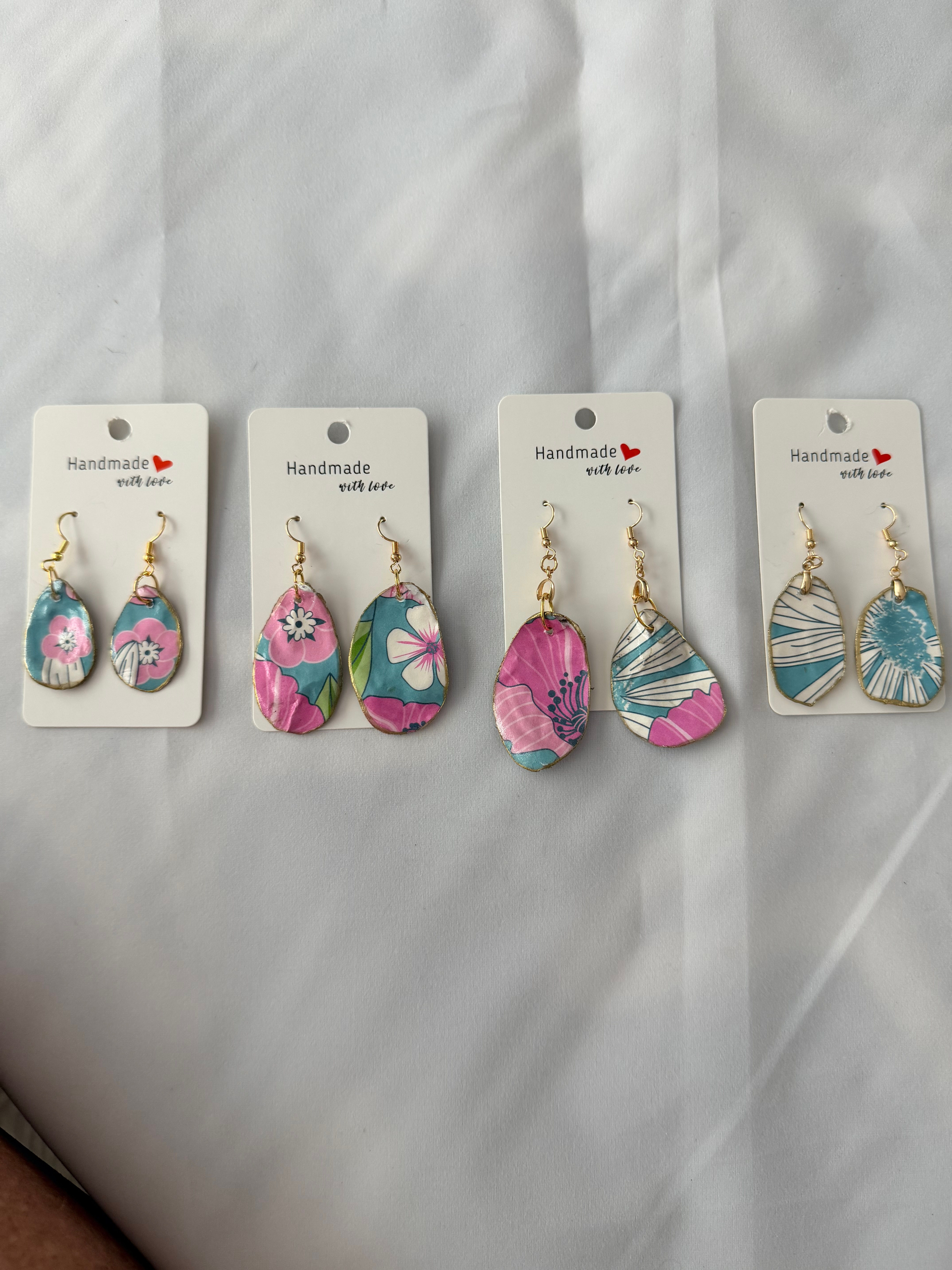 White, Blue and Pink Oyster Shell New Drop Earrings