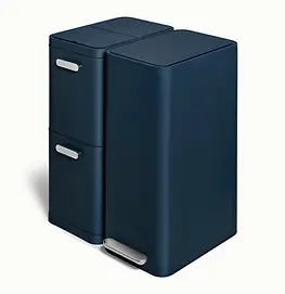 Caraway Trash & Recycling Duo Slim featuring premium dual waste and recycling bins, soft-close lids, space-saving design + modern luxury kitchen organization.
