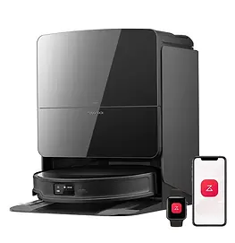 Roborock Saros 10R robot vacuum and mop featuring ultra-slim design, 22,000 Pa suction, StarSight AI navigation, anti-tangle brushes, self-emptying dock, hot-water mop washing, automatic mop drying + premium smart home floor cleaning.