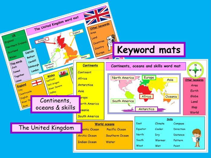 Oceans & Continents Word Mats
